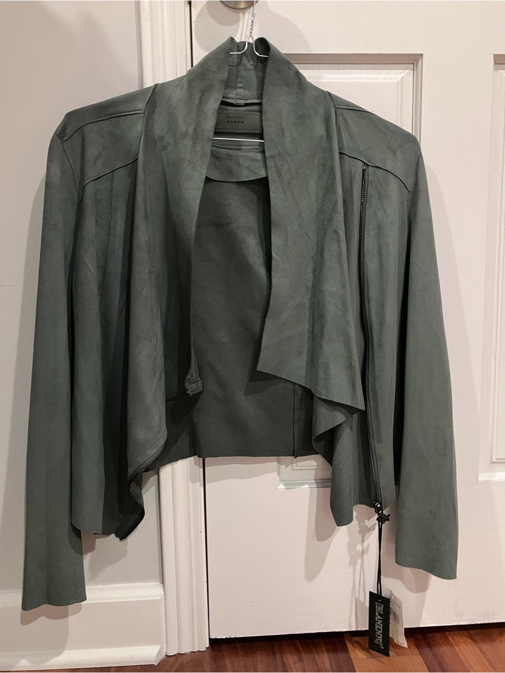 Blank NYC Olive Green Suede Look Draped Leather Jacket
